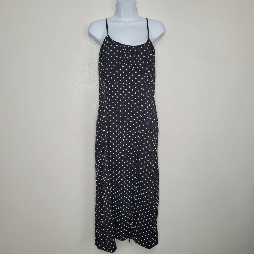 Molly Bracken black white polka dot lace up back slit midi retro pinup dress XL